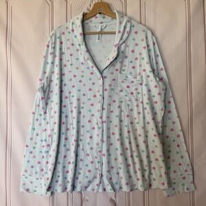 Skims Soft Lounge Rib Sleep Button L/S Top Cloud Candy Heart Print Sz L NWOT